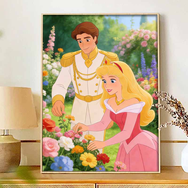 Disney Diamond Art Painting Kit 5D Aurora Prince Charming Garden Diamond Painting Dot Art Kit Home Wall Decor