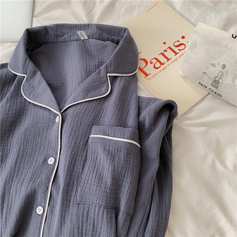 Хлопковые пижамы из пряжи, женские французские винтажные элегантные пижамы, простой кардиган с длинными рукавами, брюки, осенний стиль принцессы, домашняя одежда, домашний костюм из двух предметов