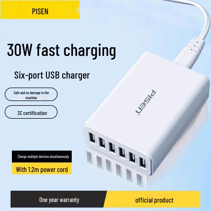 PISEN 40 Вт, 6-портовое быстрое зарядное устройство, 4 USB, 20 Вт PD для Apple и Android