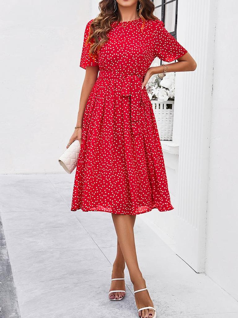 Women's Polka Dot Lace-Up Dress - European & American Spring/Summer  Collection EMA
