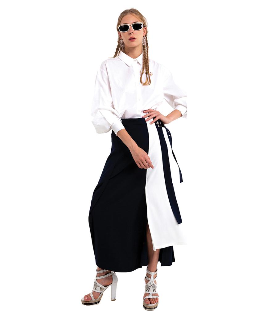 Greedius Navy White Combination Wrap Skirt