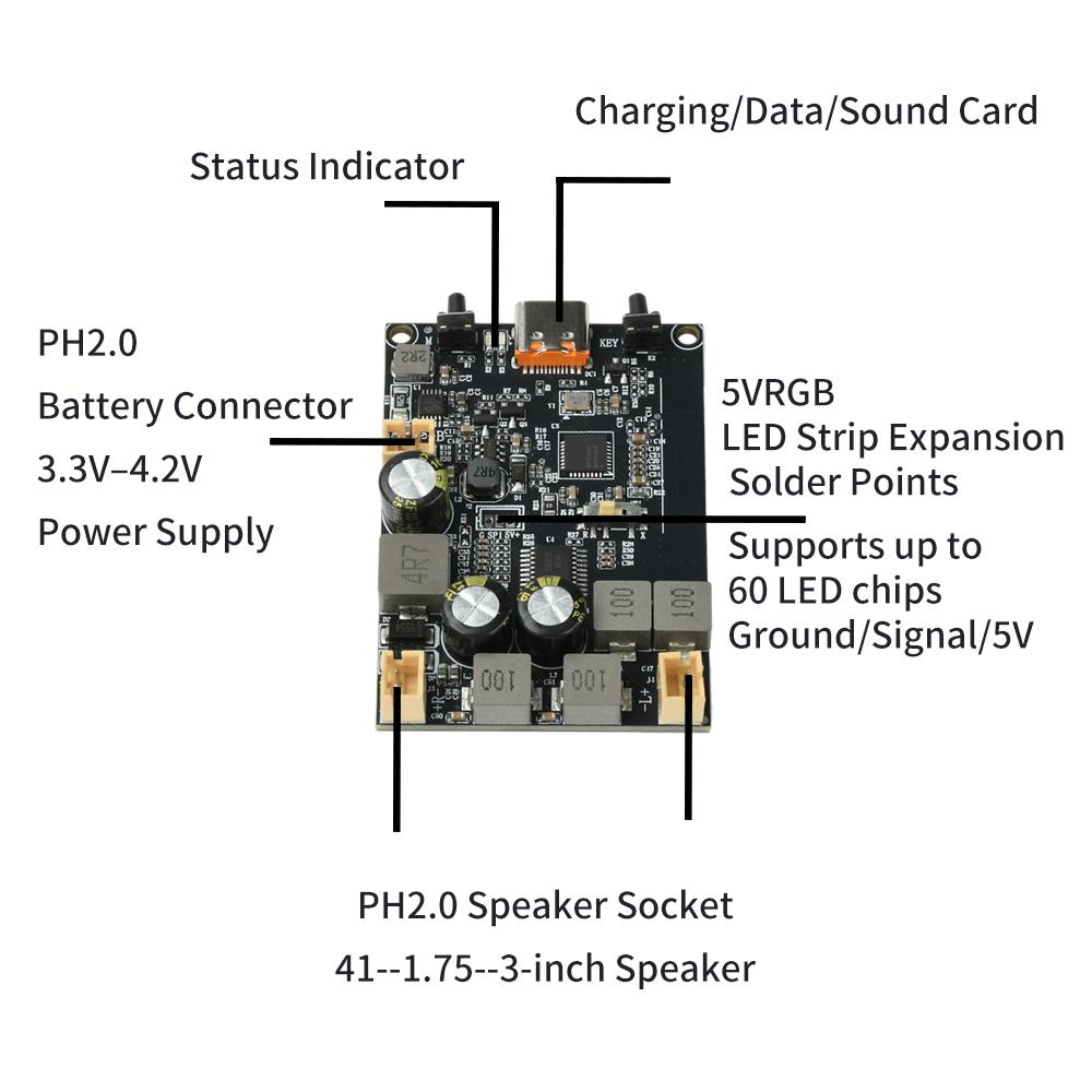 DC5V TWS Bluetooth Amplifier Module 2×10W Dual-Channel Bass Enhancement Algorithm Bluetooth Amplifier Board Type-C Interface