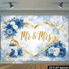 2D Сине-золотой Mr & Mrs Фотофон Свадебное Сердце Баннер для Фотобудки
