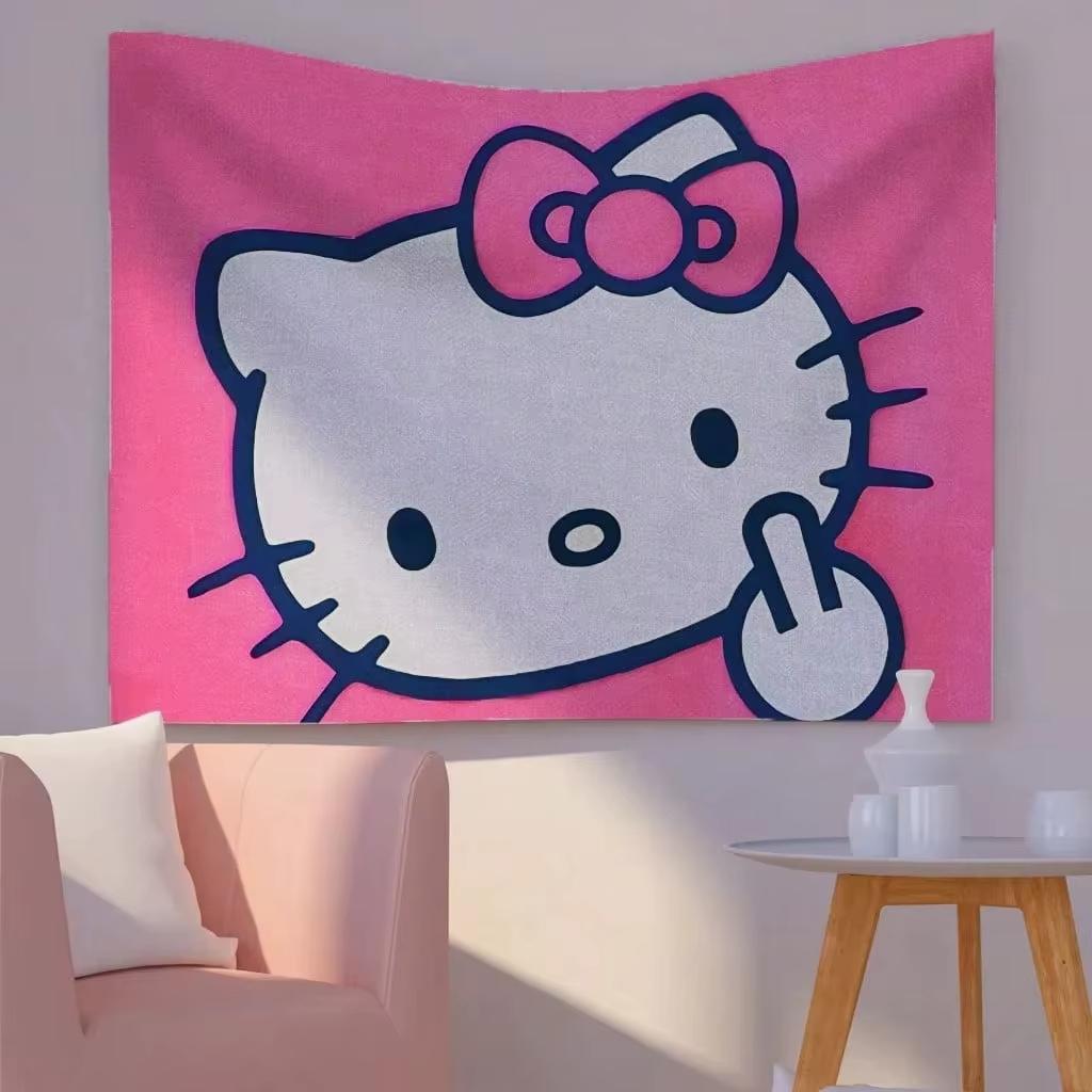 Sanrio Hello Kitty pink floral tapestry modern wall decoration for living room and bedroom a gift for Kitty fans