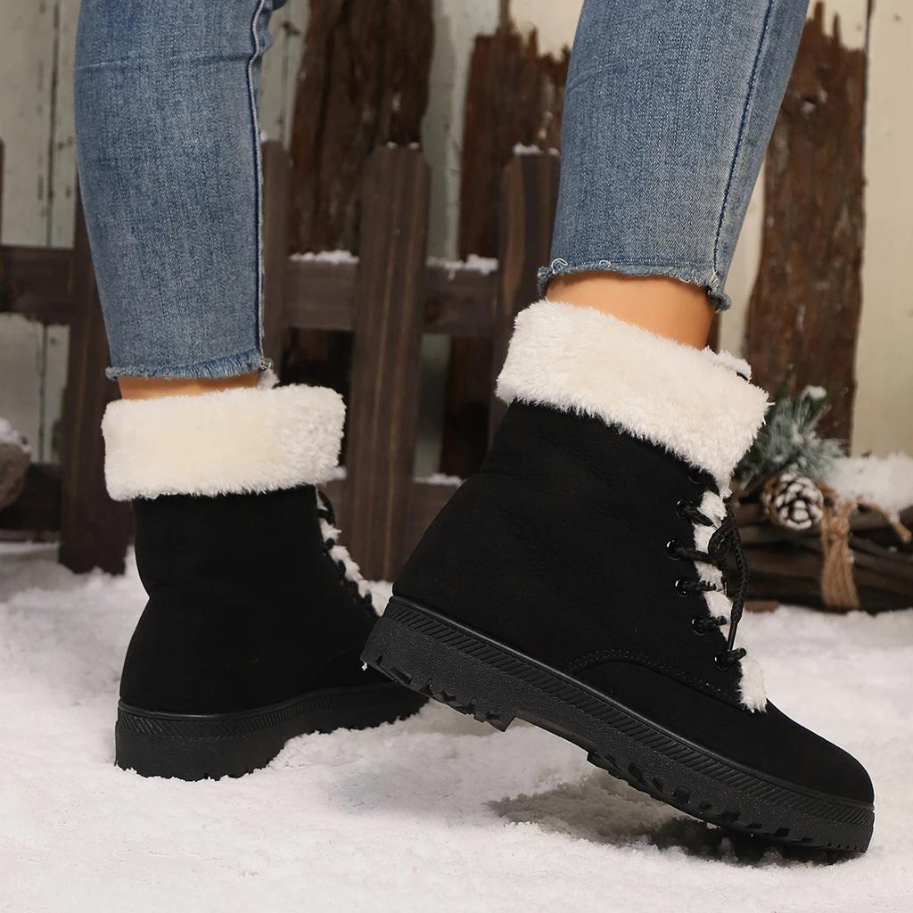 Модные зимние теплые меховые ботильоны для женщин, нескользящие плюшевые термосапоги для снега, женские, большие размеры, удобные, на шнуровке, женские