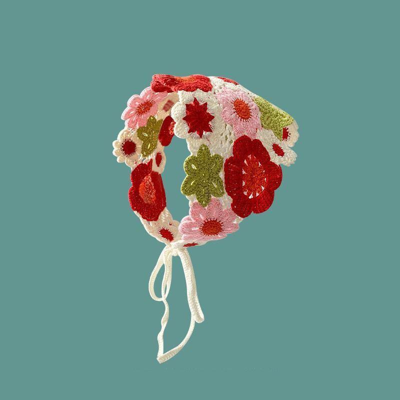 Вязаная ретро повязка на голову с полым треугольником, ромашка, клубника, ручная работа, вязаный крючком треугольный шарф, головной убор, ручной работы платок для головы