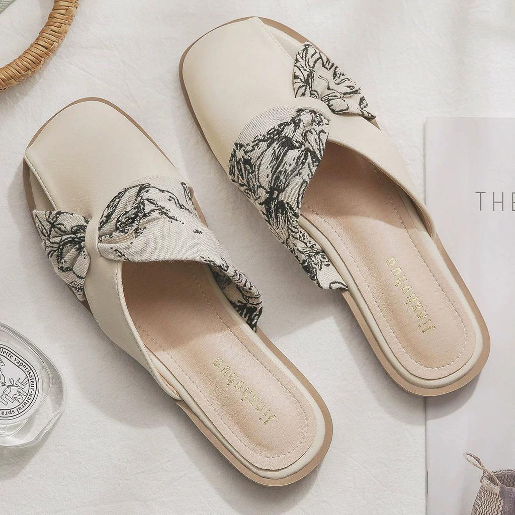 2025 лето новый вечерний бриз нежная сумка голова полушлепанцы ленивые на одном педале на плоской подошве французские темпераментные шлепанцы женские