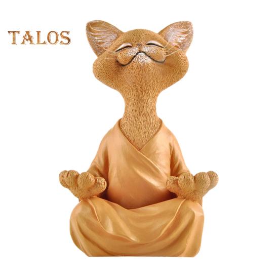 Meditating Cat Figurine Resin Zen Cat Sculpture Sit In Meditation Cat Ornament for Yoga Living Room Bedroom Office Gift for Cat Lover