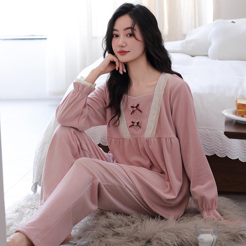 Пижама женская осенне-зимняя островной вельвет красная рождественская год женский тонкий вельветовый костюм для дома зимний