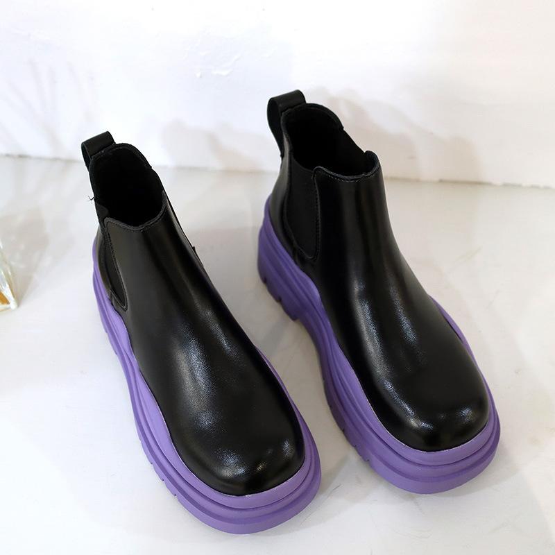 Модные женские черно-белые ботинки челси 2024 года, осенние панк-готические туфли, ботильоны, высокие модные короткие ботинки на платформе, Green20