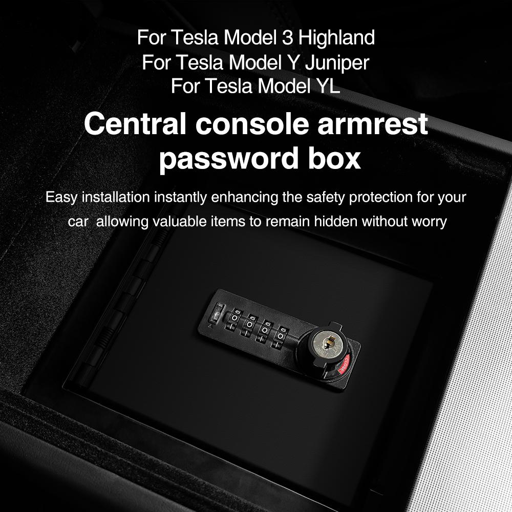 Fit For Tesla Model 3 Highland Model Y Juniper Model Y L 2025 Armrest Password Storage Box Accessories Center Console Lock Box