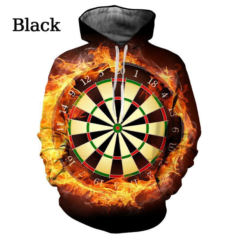 Flying Dart Motif Art Series Print Hoodie for Men, Burnt Target Pattern and Sport Vibe Art Full Graphic Loose Pullover, Fit for Game Club Meetups