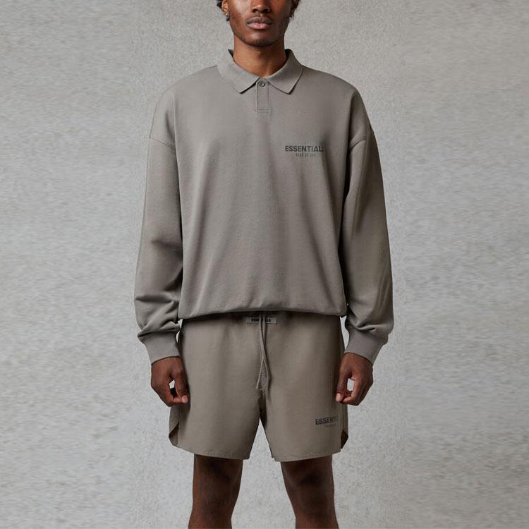 Fear of God Essentials Осень/Зима 2020 Поло с длинным рукавом и буквенным логотипом Топы унисекс Cement FOG-FW20-360