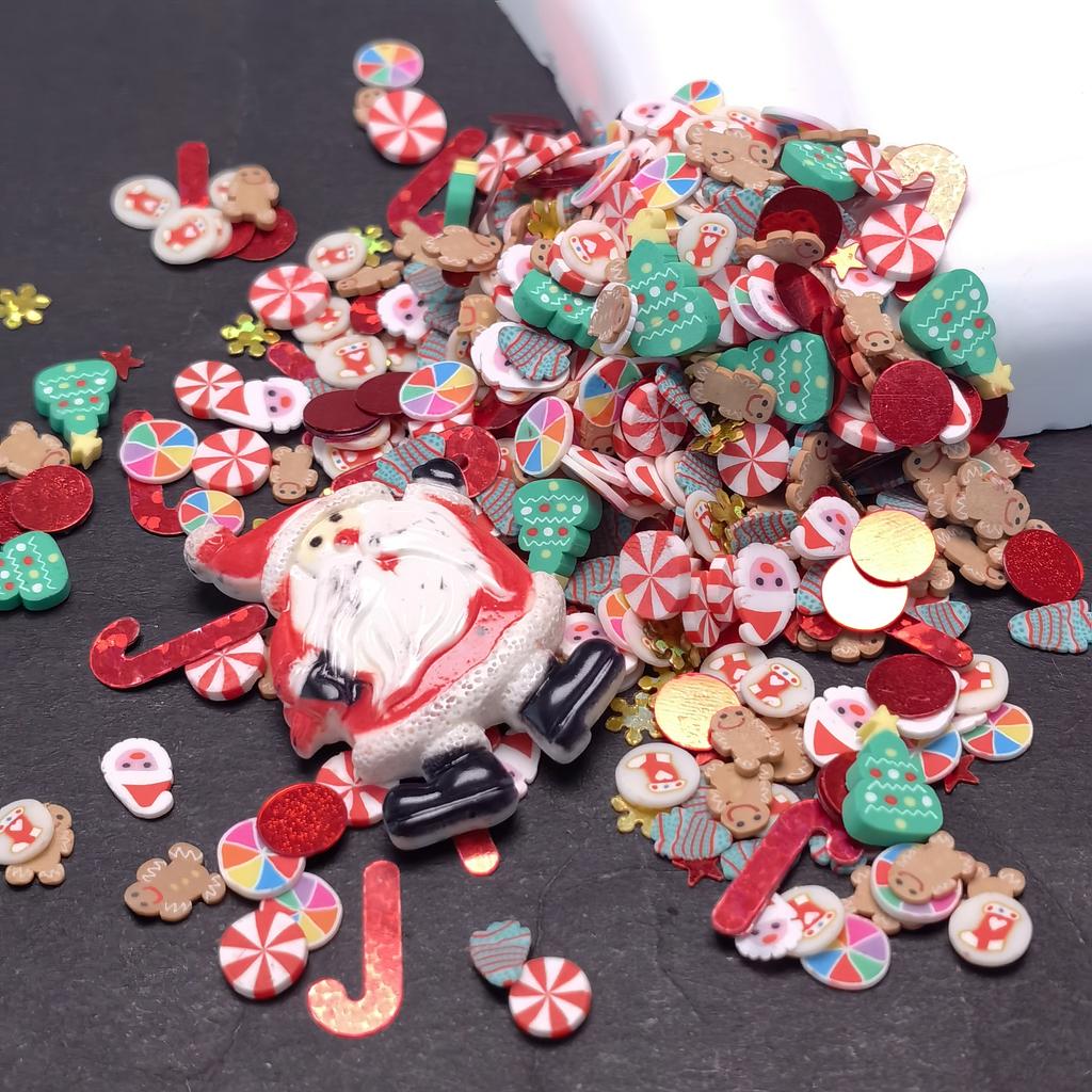 500g Cute Christmas Themed Beads Festival Accessories Soft Clay Pieces Slime Making Kits DIY Kids Crafts Sensory Toys