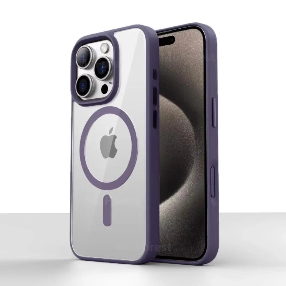 Магнитный Беспроводной Прозрачный Чехол Для iPhone 16 15 14 13 12 11 Pro Max Plus Акриловый Для Magsafe Прозрачный Жесткий Противоударный Чехол