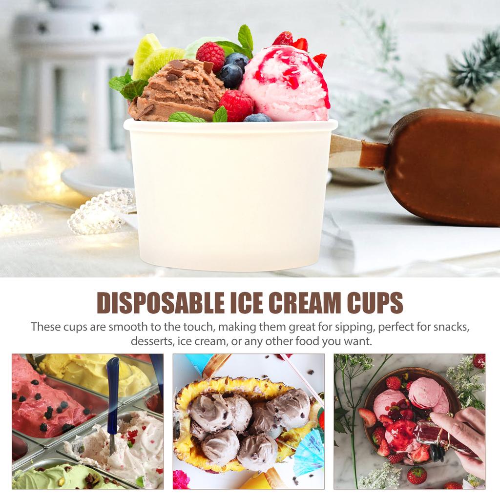 50 шт. одноразовых бумажных стаканчиков для мороженого с крышкой, идеально подходят для десертов, йогурта, торта, холодного супа, пудинга. Еще