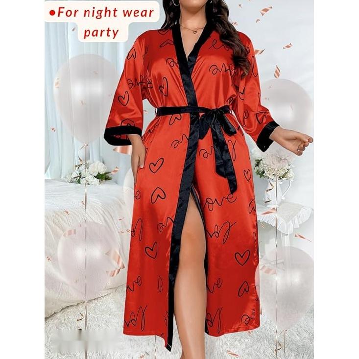 Женский халат на День святого Валентина больших размеров, сексуальный атласный халат, длинная одежда для сна