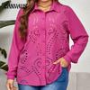 Plus Size Spring and Autumn Women's Shirt Temperament Hollow Out Shirt Loose and Comfortable Long Sleeve Top