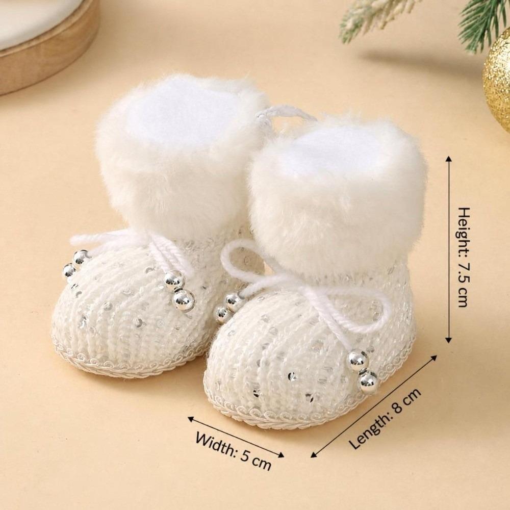 Bow Beads Knitted Christmas Boots Built-in Hanging Loop Boot-Shaped Ornament Box Embellishment