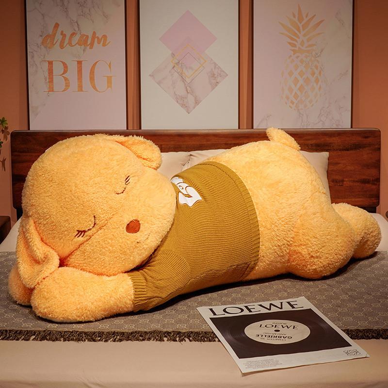 Dog Sweater Lying Plush Toy Cartoon Stuffed Animal Doll Back Cushion Decoration