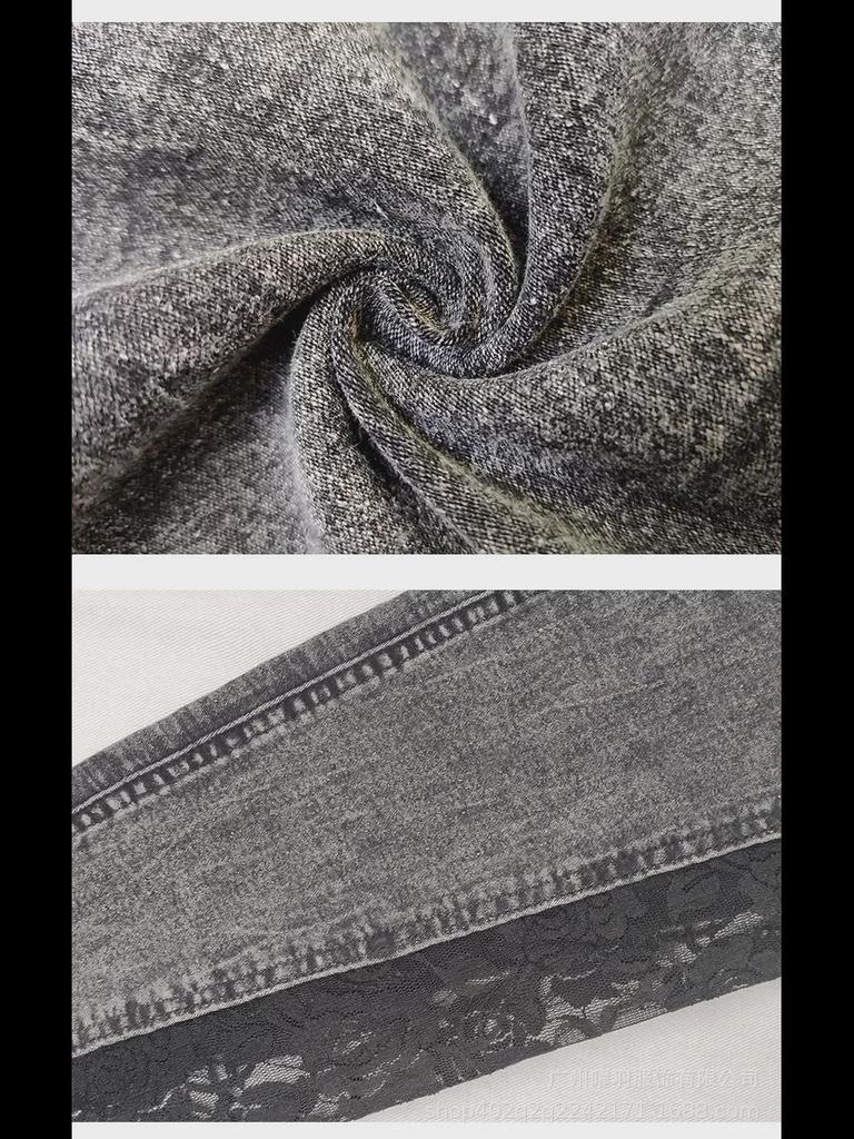 Женские серые облегающие джинсы с кружевной отделкой 2022 года