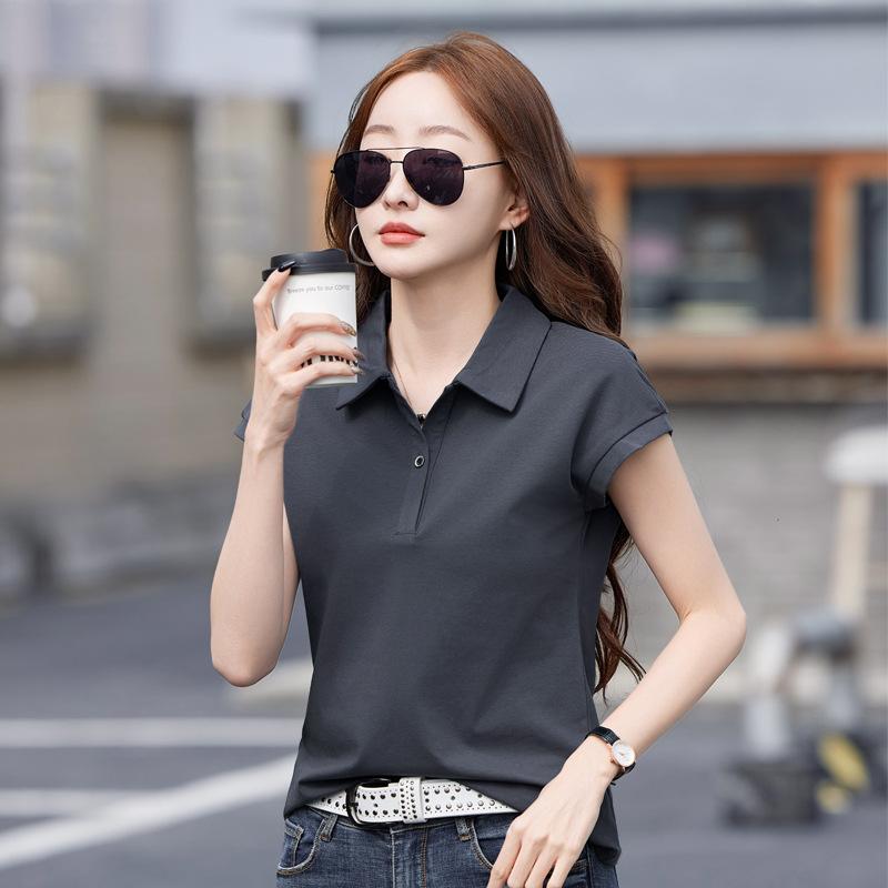 Женская футболка с короткими рукавами, корейская офисная футболка-поло Za Woman, повседневная женская рубашка с лацканами и короткими рукавами
