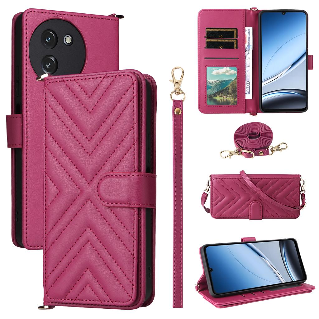 For Doogee Note 59/Note 59 Pro Case with Shoulder/Wrist Strap Leather Phone Cover Stand Wallet