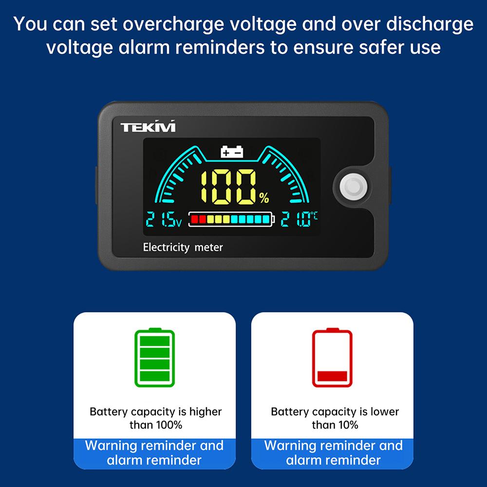 Цифровой вольтметр LCD DC 8-100V Индикатор емкости тройной/литий-железофосфатной/свинцово-кислотной батареи С сигнализацией температуры