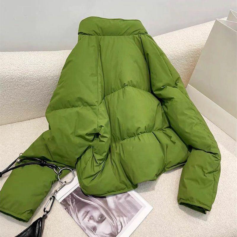 Luxurious and Stylish Green Cotton Jacket with Stand Collar for Women In Winter