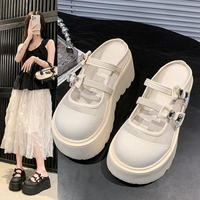 Туфли-полусапожки на толстой подошве, увеличивающие рост, женская уличная обувь 2025, новая летняя сетчатая дышащая, с юбкой, сандалии-шлепанцы