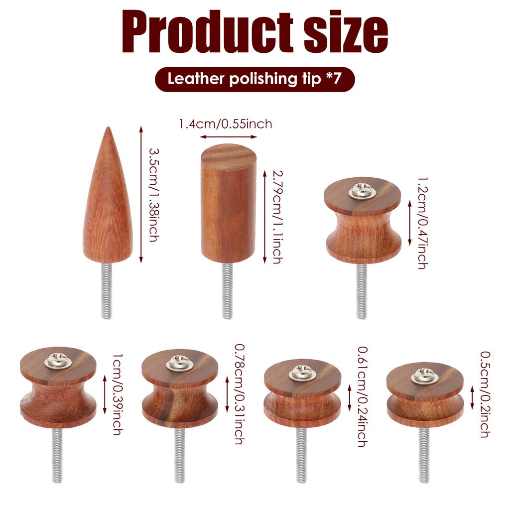 7Pcs Leather Edge Burnishing Bits Kit Enduring Sandalwood Head Leather Grinding Tool for Polishing Leather Crafts Rotary Tool