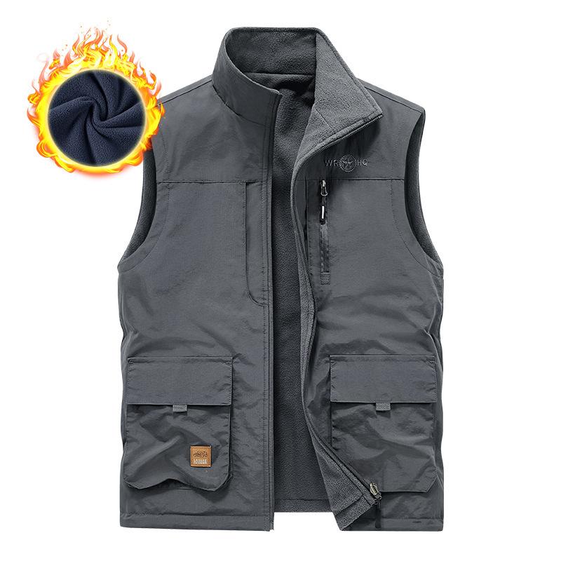 Мужской двухсторонний жилет с флисом и утеплителем для осени и зимы, многофункциональный повседневный жилет для фотосъемки, жилет для активного отдыха