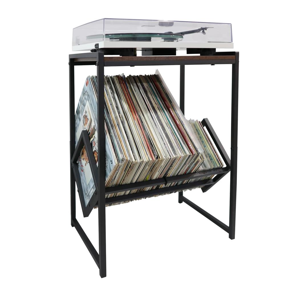 sdroceRyaM 2-Tier Record Player Stand, Holds Approx. 60 Records, Wood and Metal