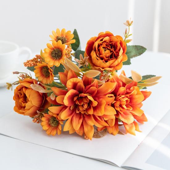 Связка искусственных цветов Искусственный букет из георгин Реалистичные искусственные цветы для цветочной композиции Украшения для свадьбы дома