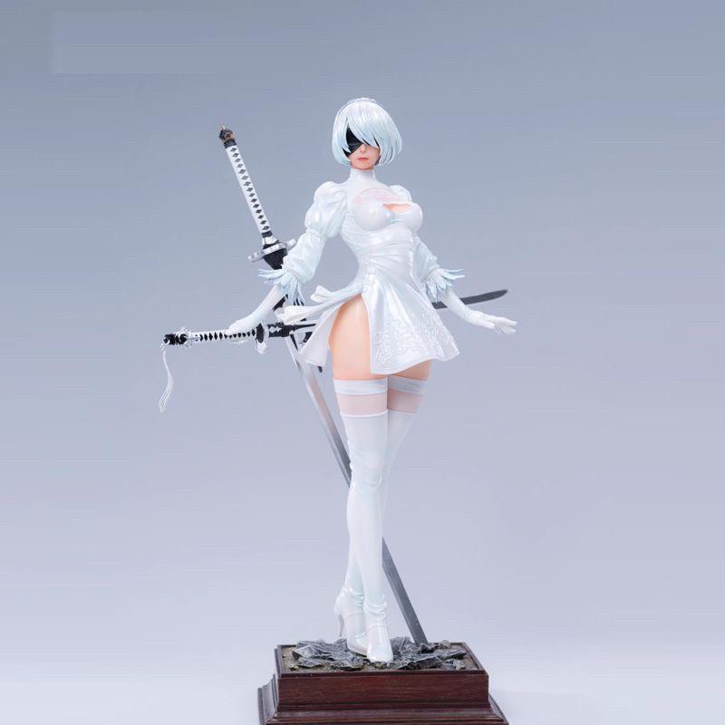 NieR Automata 2B Аниме Девушка GK Фигурка Двойная Голова Скульптура Высокий Разрез Боевой Костюм Коллекционная Статуя Настольное Украшение