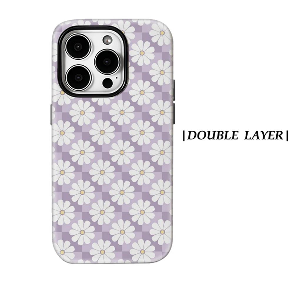 Lavender Daisy Checkered Phone Case for IPhone 17 16 15 14 13 Pro Max Plus for Magnetic Single Double-layer Tough Case