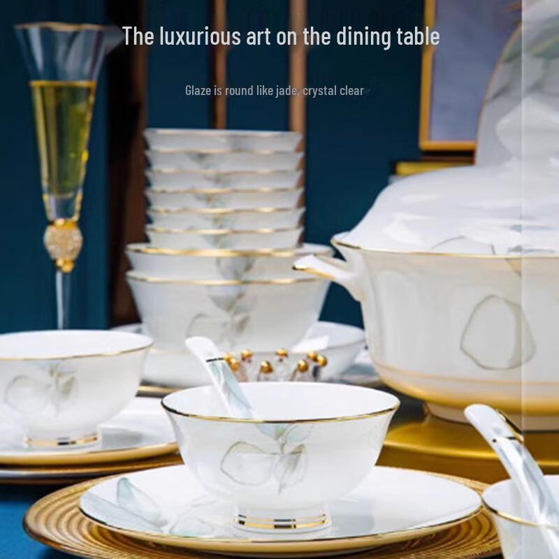 Zeyi Ceramics 'Spring's Intent' Gold Rim 56-Piece Dinnerware Set