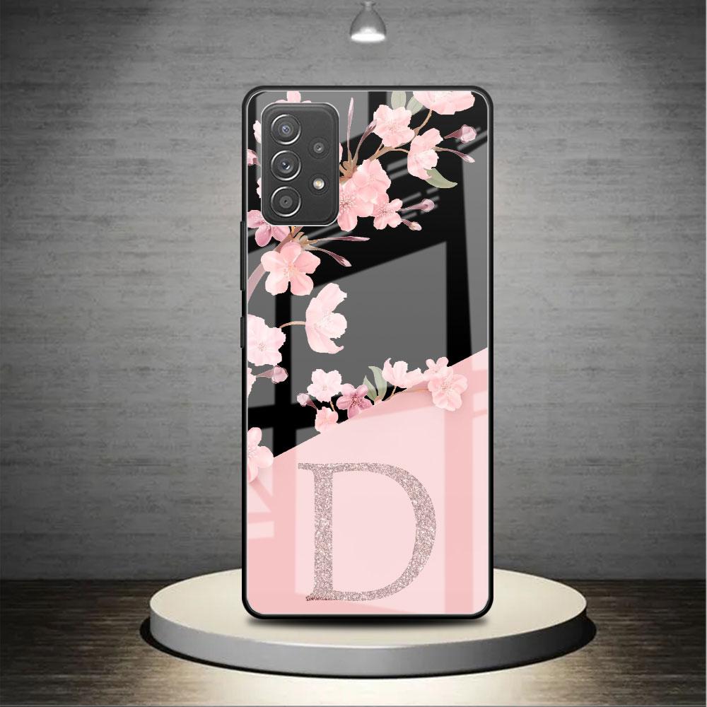 Стеклянный чехол для Samsung Galaxy A52 A71 A50 A51 A70 A21s A31 A72 A10 A12 A30 A22 5G чехол для телефона Cherry Blossom Flower Initial