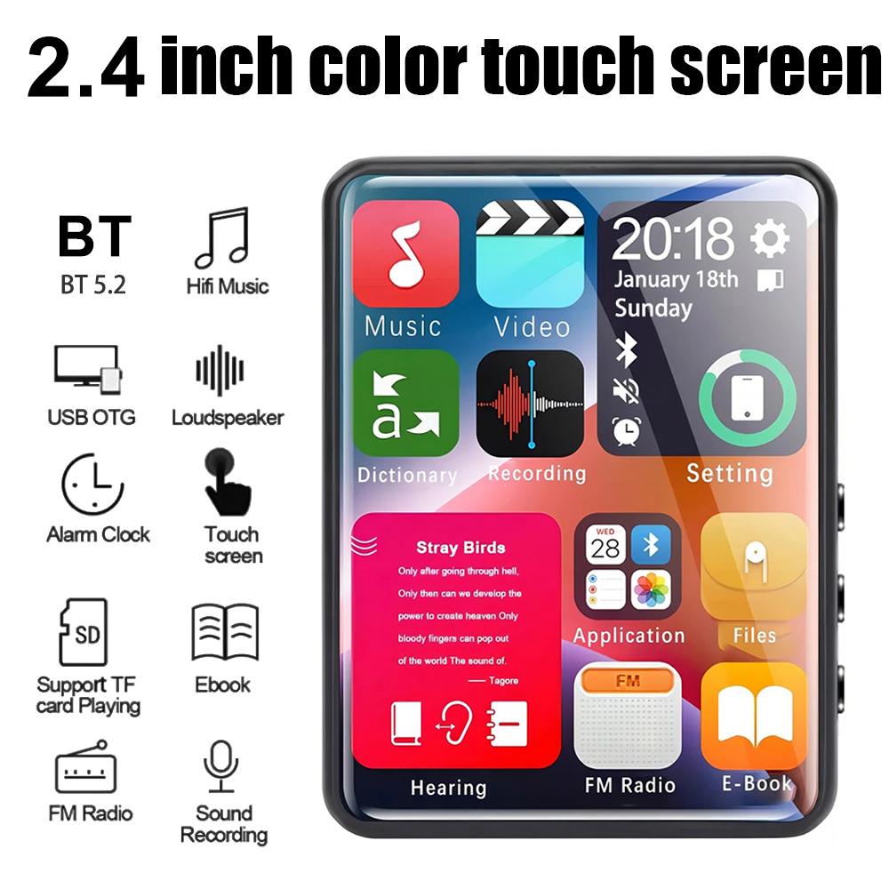 2.4-inch Full-screen Touchscreen MP3 Player, Mini Mp4 Player with Bluetooth, 4-128GB, Hi-fi, HD, Lossless Recording, FM Radio