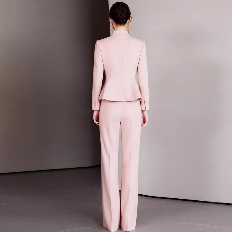 AD Winter Women's High-End Pink Wool Blend Blazer & Pants Set - Elegant Professional Outfit