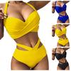 2 шт./компл. комплект купальников, однотонный женский купальник с перекрестной лямкой на шее и высокой талией для пляжа