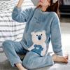 Thickened Warm Flannel Autumn Winter Plus Size Pajamas Long-Sleeved Suit Blue Cartoon Bear Homewear School Loungewear