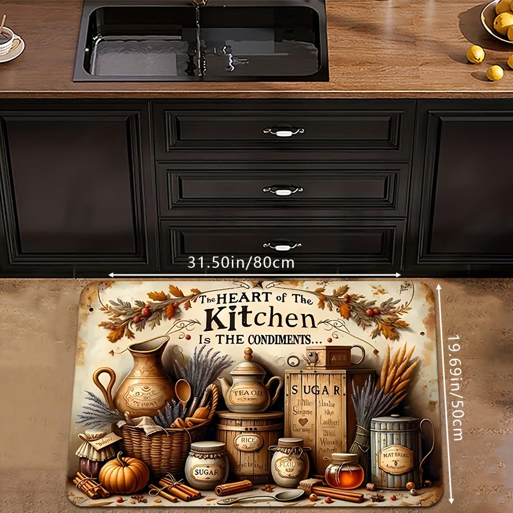 VIKAMA Vintage Kitchen Utensil Pattern Carpet Creative Kitchen Rug Soft Floor Mat Doormat Welcome Mat Carpet For Live Room Home
