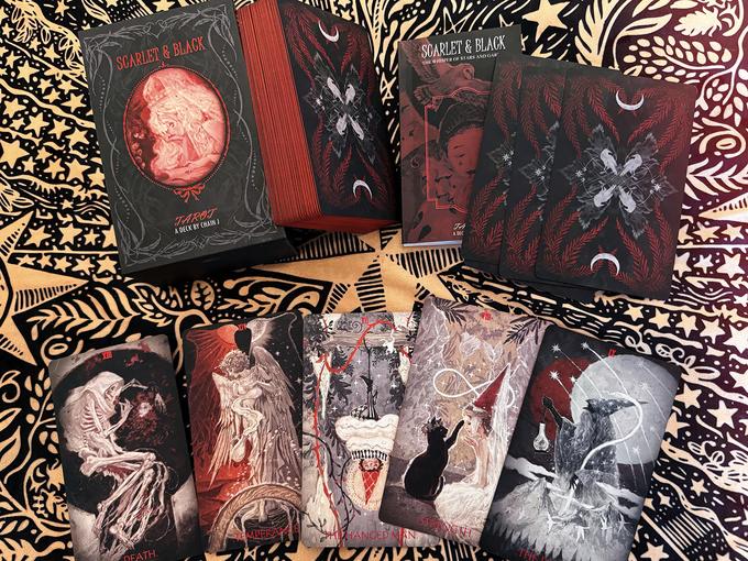 2026 New Original Scarlet Black Tarot Cards Guidebook Beginners Learning Divination Fate Oracle Rider Waite Tarot Cards English