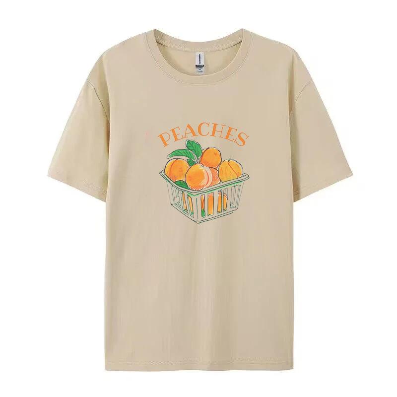 Vintage Peaches Printed Graphic Tees Women Cute Aesthetic T-Shirts Short Sleeve Retro Grunge Tops Clothes Y2k Oversized T Shirt