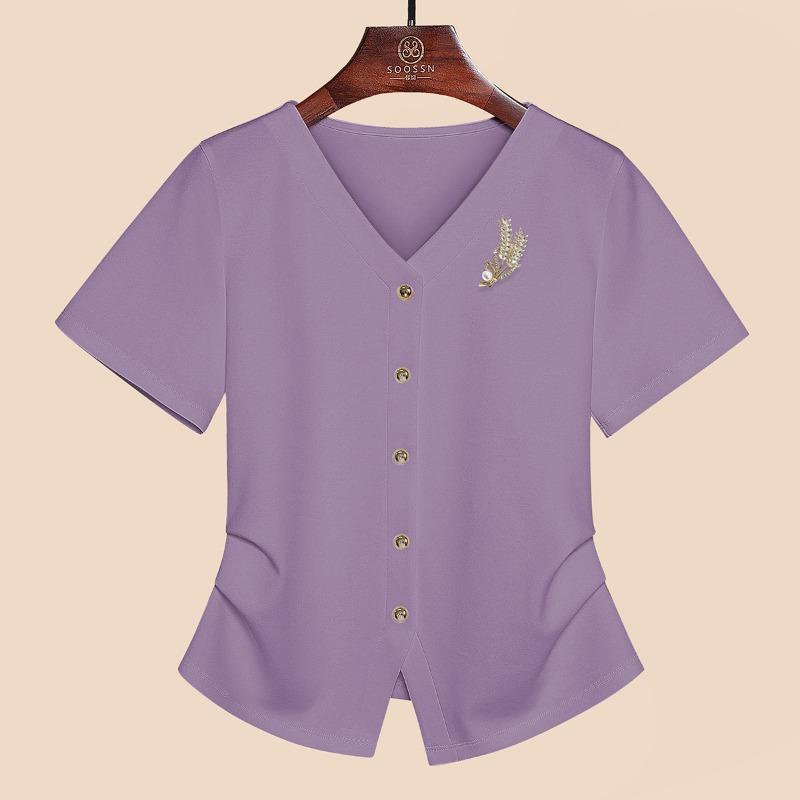 Летняя новая футболка с V-образным вырезом, неровным подолом и разрезами, нишевая, универсальная, белая, с короткими рукавами, женская