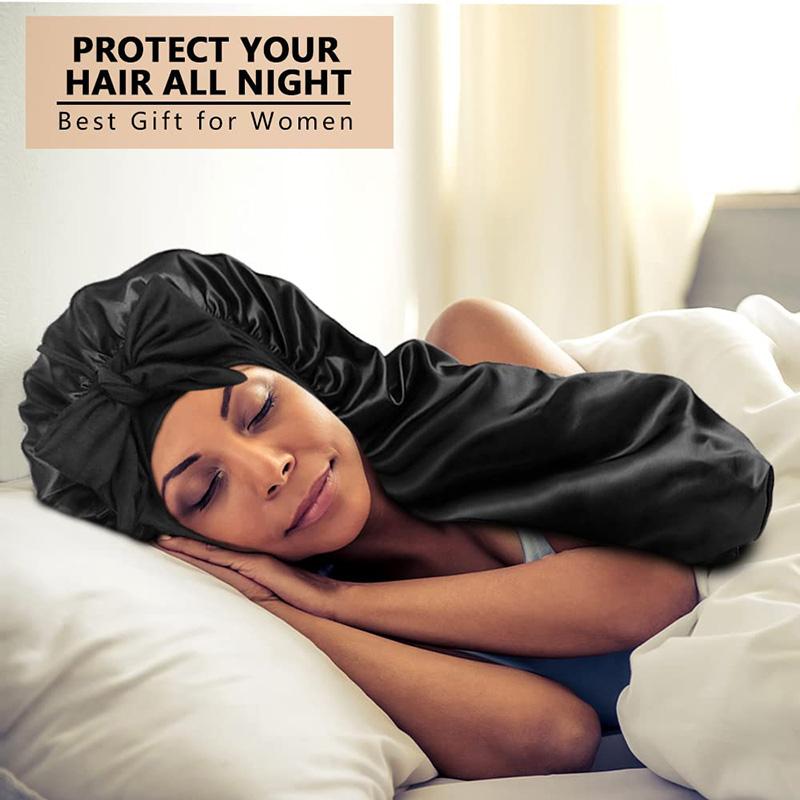 Однотонный чепчик-косичка с бантом, классический длинный атласный чепчик, мягкая ночная шапочка для сна, дышащий чепчик для волос для женщин, для ежедневного использования