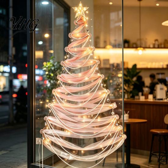 Lighted Christmas Wall Decoration DIY Tree Decor Kit, Hanging Fabric Ornament Set Crafting Activity for Kids Window Wall, Handmade Holiday Craft with
