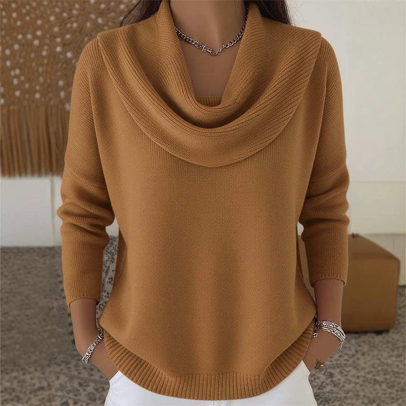 2026 Womens Solid Color Long Sleeve Knit Sweater Loose Fit U-Neck Casual Pullover