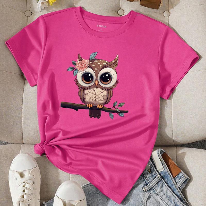 Модная женская футболка с принтом совы Q-версия, забавная повседневная футболка с круглым вырезом и короткими рукавами, летняя женская футболка